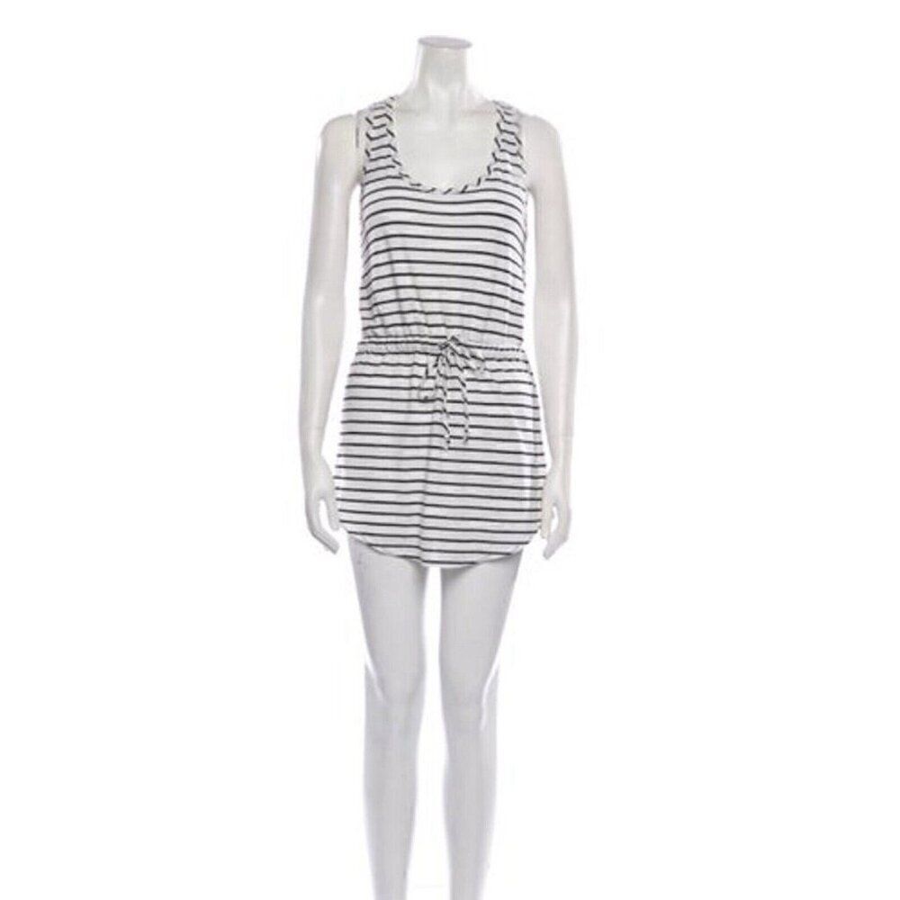 Barneys New York Authentic Black White Striped Scoop Neck Tank Mini Dress Medium